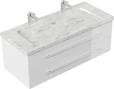 Produktbild von Badmöbel Marmor Carrara White YAMO 130 cm 2 Hahnlöcher SoftClose weiß hochglanz