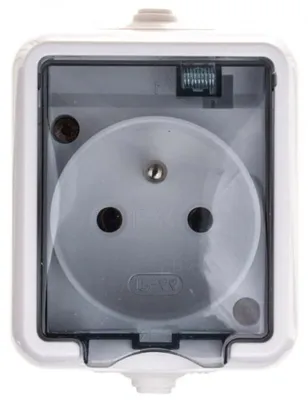 Produktbild von HYDRO Einzelsteckdose, hermetisch, mit/ohne IP44, mit Rauchschutzklappe, weiß 121432