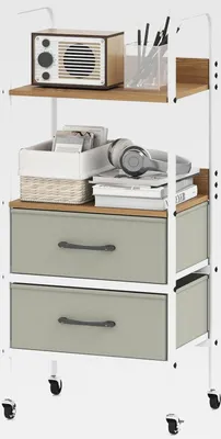 Produktbild von Rollwagen mit 2 Stoffschubladen & Ablagen, Rollcontainer mit 4 Rollen & Metallrahmen, Schubladenwagen schmal, Servierwagen für Zuhause & Büro, 30 x 43,5 x 96 cm
