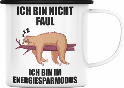 Produktbild von Trendation - Lustige Faultier Sprüche Emaille Tasse Mitarbeiter Geschenk Arbeitskollege Kollege Kollegin Abschiedsgeschenk (Schwarz)