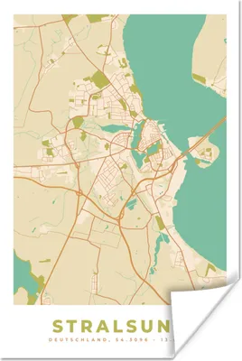 Produktbild von MuchoWow® Poster Karte - Stralsund - Vintage - Karte 120x180 cm - Kunstposter