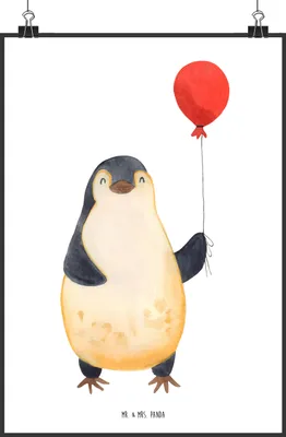 Produktbild von Mr. & Mrs. Panda Bild Pinguin Luftballon DIN A0 - Weiß - Geschenk, wanddeko, Glück, Geschenkidee, drucke, Kirmes, Plakat, Wanddekoration, Wandbild, Jahrmarkt, Motivation