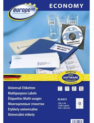 Obrázok produktu pre Avery ELA021, Biela, Samolepiaci štítok, A4, 10,5 cm, 4,8 cm, 1200 kusov