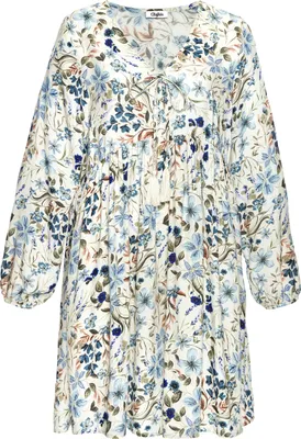 Produktbild von Buffalo Tunikakleid mit Blumendruck, leichte We, Boho-Kleid, A-Linien Kleid creme-blau bedruckt Größe 42