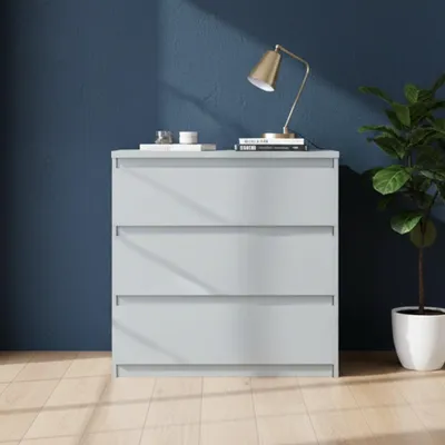 Immagine prodotto di Comodino Forte EDMORE 70 80, comodino moderno a 3 cassetti, materiale derivato dal legno, colore Secret Grey, larghezza 77,2 cm x altezza 79,8 cm x profondità 42,2 cm