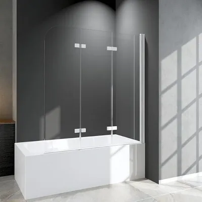 Produktbild von Duschwand für Badewanne 130x140cm 3-teilig Faltbar, Glas Badewannenaufsatz Weiß Duschabtrennung mit Nano Easy-Clean Glas, Dreiteilige Duschtrennwand Faltwand (Weiß)