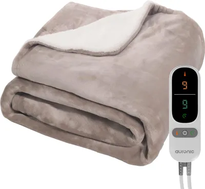 Produktbild von Auronic Elektrische Heizdecke - 180 x 130 cm - 1 Person Wärmedecke - 9 Wärmestufen - Kuscheldecke - Sherpa Fleece - Taupe