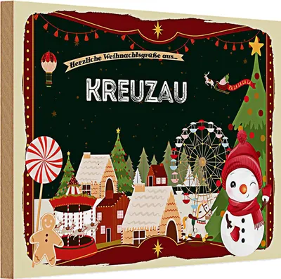 Produktbild von Holzschild Weihnachten Grüße aus KREUZAU 30x20cm