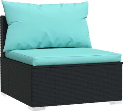 Image de vidaXL Canapé de jardin central avec coussins noir Poly rotin