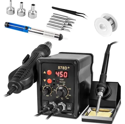 Produktbild von 2-in-1 878D Lötstation - 700 W - Heißluftgebläse - Lötkolben - LCD-Doppelanzeige - 220 V - EU-Stecker