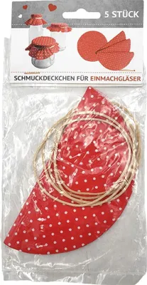 Produktbild von BURI Einmachglas Schmuckdeckchen 5 Stück rund mit Gummi Glashauben Stoffdeckchen