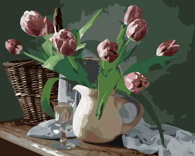 Obrázok produktu pre Zuty - Maľovanie podľa čísel - TULIPÁNY V DŽBÁNKU, 40x50 cm, vypnuté plátno na rám