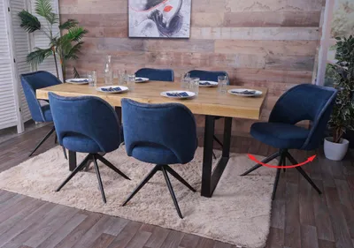 Immagine prodotto di set di 6 sedie da pranzo HWC-N72, sedia da cucina imbottita, girevole a ritorno automatico, tessuto/tessuto (420g/m²) Oeko-Tex ~ blu