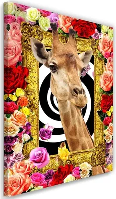 Produktbild von Leinwandbild giraffe und bunte rosen 60x90 cm Feeby farbe wandbild bereit zum aufhängen