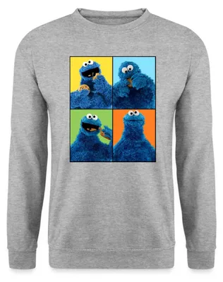 Produktbild von Spreadshirt Sesamstraße Krümelmonster Posen Uni Pullover, S, Weißgrau meliert