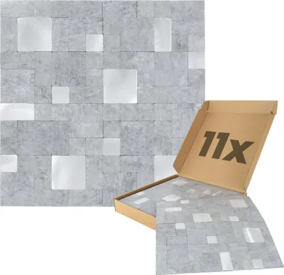 Produktbild von Dalsys Wandpaneele selbstklebend Steinoptik 1m², 11 Stück Hellgrau Silber Wandverkleidung feuchtigskeitsbeständig,  für Bad und Küche, Quadrat Rechteck Form