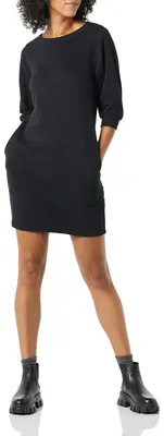 Produktbild von A. Essentials Damen Sweatkleid Langarm mit Fleece-Blousonärmeln und U-Boot-Aussc