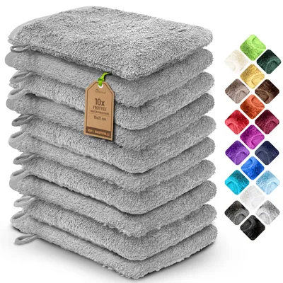 Produktbild von NatureMark 10x Waschhandschuhe aus Frottee 100% Baumwolle – Weich und Robust, Ideal für die tägliche Pflege und Gäste – Silber Grau, 15x21 cm