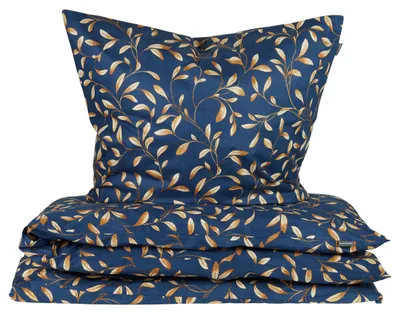 Produktbild von SCHIESSER Bettwäscheset Liliebeth | Renforcé | 2-teilig | Bicolor-Blattmuster | 100% Baumwolle | Weich und glatt | Verdeckter YKK-Reißverschluss | 155x220 cm + 80x80 cm | Blau-Beige
