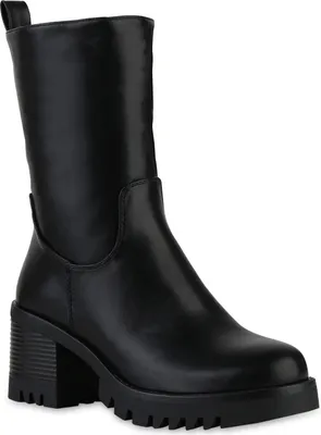 Produktbild von VAN HILL Damen Klassische Stiefeletten Stiefel Profil-Sohle Plateau-Schuhe 841469, Farbe: Schwarz, Größe: 41