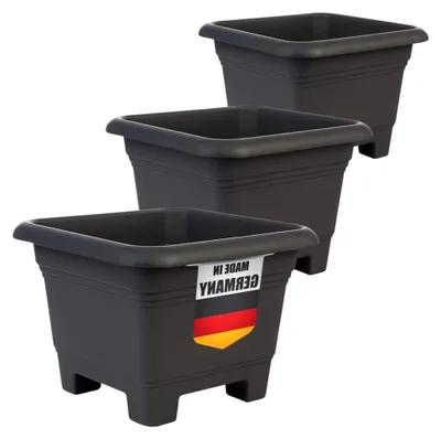 Produktbild von Moderne Pflanzkübel Groß für Garten & Terrasse - 3er Set in elegantem Anthrazit, 38x38x28 cm, wetterfest & frostsicher