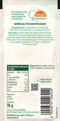 Produktbild von Ostmann Chefkoch Kartoffelgratin Gewürzzubereitung Packung 10g