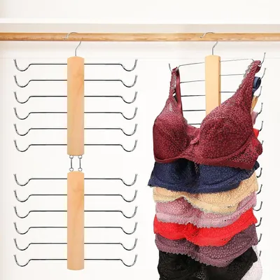 Productafbeelding van Houten BH-organizer, ruimtebesparende kledinghanger met 12 etages, multifunctionele kledinghanger voor tanktops, tops, pyjamasets, BH's en rokken