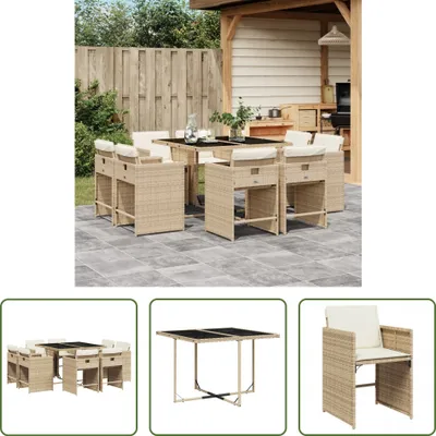 Produktbild von The Living Store 9-tlg. Garten-Essgruppe mit Kissen Beige Poly Rattan