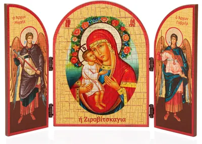 Produktbild von NKlaus Gottesmutter Zhirovizkaja Ikone Triptychon Holz 25x16cm Christlich 13885