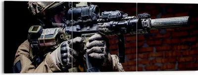 Produktbild von Bild auf Leinwand - Leinwandbild - Soldat Gewehr - 150x50cm - Wand Bild - Wanddeko - Wandbilder - Leinwanddruck - Bilder - Kunstdruck - Wanddekoration - Leinwand bilder - Wandkunst - CA150x50-3785