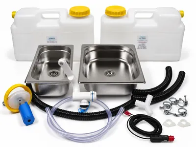 Produktbild von 230V Miniküche Verkaufsstand Bausatz Spüle 325x265x200+ 325x176x200 Doppelbecken