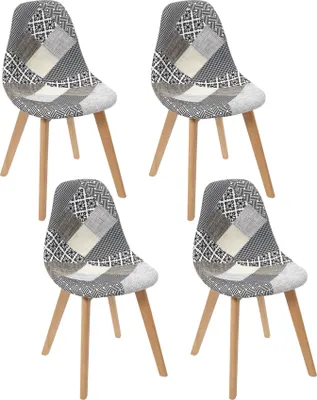 Image de Lot de 4 Chaises - HOME DECO FACTORY - Patchwork - Design Original - Blanc et Gris