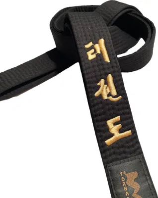 Produktbild von TEKKA BUDO Schwarzer Gürtel bestickt - Taekwondo - 300 cm - Schriftzeichen Bestickung gold - Schwarzgurt koreanisch - Taekwondogürtel