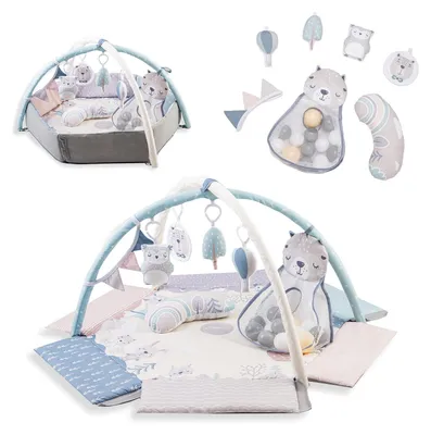 Produktbild von Babyspielmatte Spielbogen Bällebad Krabbelkissen - 106 x 106 x 55 cm - 30 Bälle - Pastellfarben - Für Babys ab Geburt