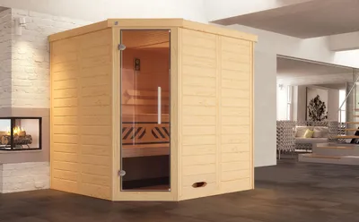 Produktbild von weka Premium Massivholz-Elementsauna KEMI Eck Gr. 2 Sparset 7,5 kW OS inkl. digitaler Steuerung x B x T x H x 195 x 195 x 200