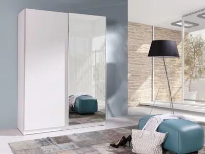 Obrázok produktu pre Šatníková skriňa 150 cm so zrkadlom WADENA 2 - biela