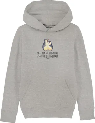 Produktbild von Mr. & Mrs. Panda Organic Kinder Hoodie Pinguin umarmen 5-6 Jahre (110/116) - Heather Grey - Geschenk, Liebe, Kapuzenpullover, Sweater, Hochzeitstag, Pulli, Sweatshirt