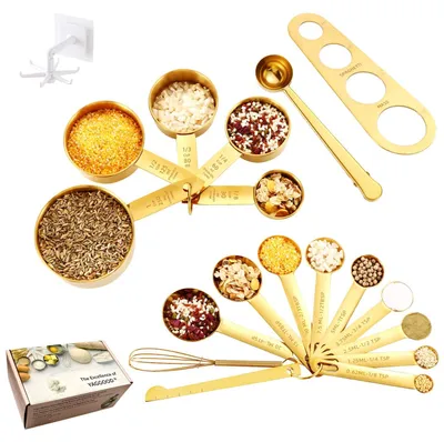 Produktbild von Solidchoice – Set mit 19 Messlöffeln und Messbechern aus Edelstahl in Goldfarbe