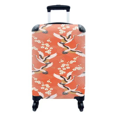 Produktbild von MuchoWow® Koffer Handgepäck Trolley Rollkoffer Kleine Reisekoffer mit 4 Rollen - Kranich - Sakura - Muster - Japanisch - Cabin Size < 55x40x23 cm & 55x40x20 cm - Fotokoffer - Kabinenkoffer - Boardgepäck - Reise-Box - Reisekoffer - Reisegepäck - Koffer mit Bild - Trolley für Kinder