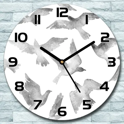 Produktbild von Wanduhr aus Glas Rund fi 30 Vogel grau und weiß Quarz Deko Schlafzimmer Büro