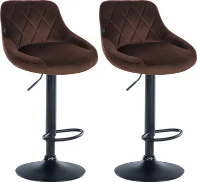 Produktbild von 2er Set Barhocker FALON - Samt Braun 46x49x83 cm Schwarz | Barstuhl Mit Lehne Drehbar Tresenhocker Tresenstuhl Kneipenhocker Kneipenstuhl