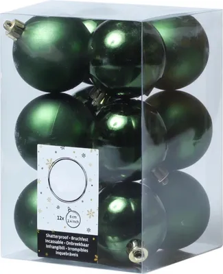 Christbaumkugel - Weihnachtsbaumkugel - bruchfest - D- 6cm - glaenzend und matt - gruen - 12er Set