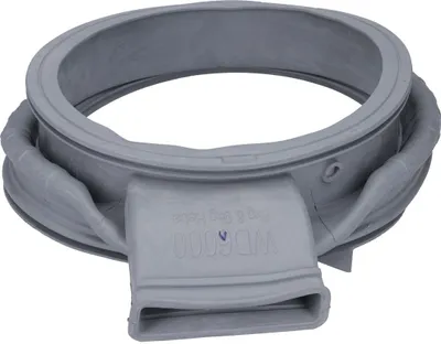 A gray rubber door seal for a washing machine.
