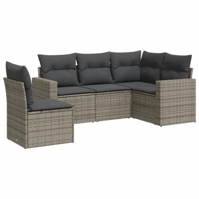 Produktbild von vidaXL 5-tlg. Garten-Sofagarnitur mit Kissen Grau Poly Rattan