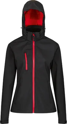 Produktbild von Regatta Professional TRA702 | Womens Venturer 3-layer Printable Hooded Softshell Jacket - Farbe: Black/Classic Red - Größe: 46 (20)
