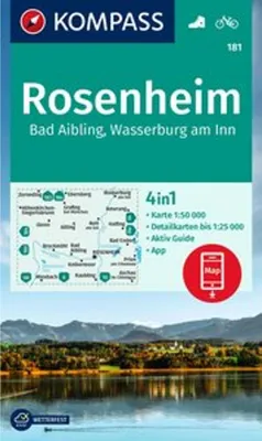 Immagine prodotto di Mappa escursionistica KOMPASS 181: Rosenheim, Bad Aibling, Wasserburg am Inn, scala 1:50.000