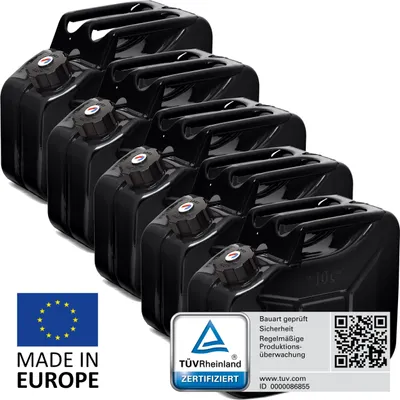 Produktbild von BW® Kraftstoffkanister Metall Benzinkanister 5x 10 Liter mit Schraubverschluss - Schwarz RAL 9005 - UN-Zulassung - Hergestellt in Europa