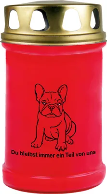 Produktbild von Grabkerze Rot, Brenndauer: 48 Stunden, Motiv: Bulldogge