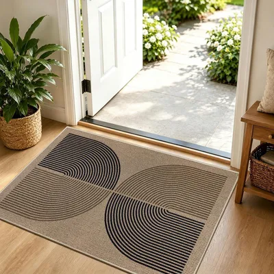 Produktbild von Fußmatte Außen & Innen 60 x 90 cm Jute Optik Rutschfest Schmutzfangmatte Schwarz Braun
