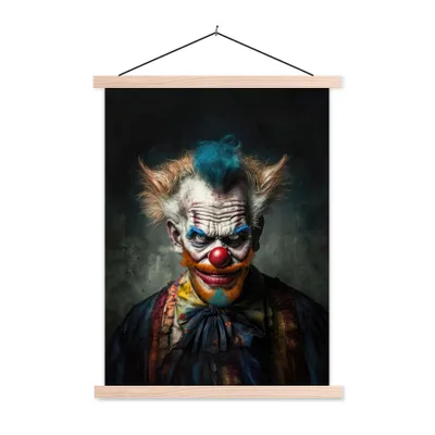 Produktbild von MuchoWow® Textilposter Clown - Porträt - Make-up - Clownsnase - Kleidung 60x80 cm mit holzfarbenen Rahmen - Wandbild